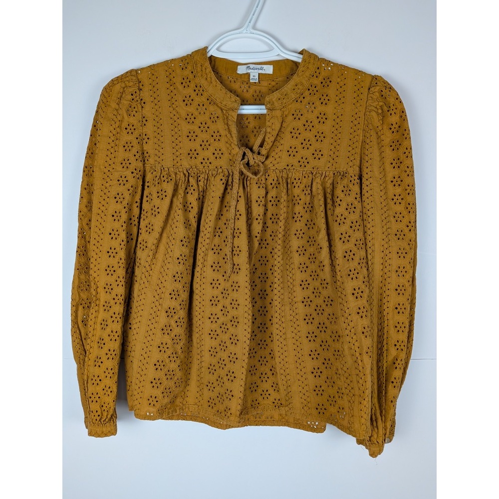Madewell Women's Eyelet Double-tie Peasant Top Rust Orange Size XS